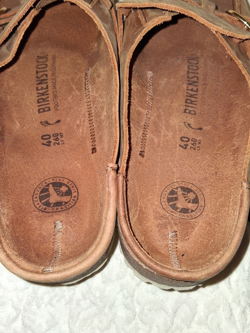 Birkenstock Brown Leather Slip-On Clogs with Gold Buckles - Picture 2 of 4